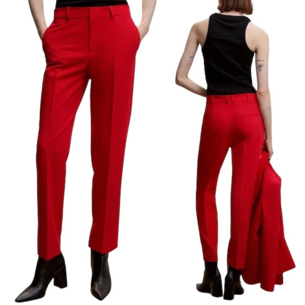 NWOT  MANGO Straight Leg Suit Pants Red Lightweight SZ-8